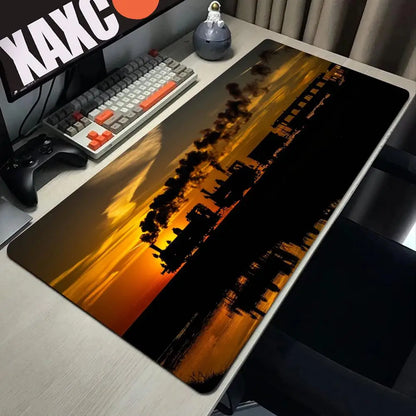 Retro Train Mouse Pad Large Gaming Mousepad PC Gamer Computer Office Mouse Mat Silicone Keyboard Mat Desk Pad Laptop Mausepad
