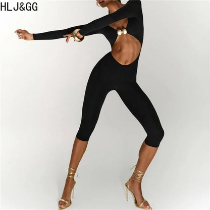 HLJ&GG Sexy Leopard Print Bodycon Jumpsuit for Women Hollowed-out Patchwork Full Sleeve Rompers Female Streetwear Overalls New