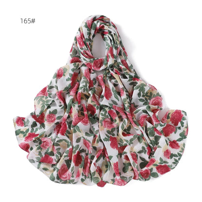 66 Colors Pearl Chiffon Printed Hijab Scarf New Fresh Small Floral Polka Dot Sunscreen Silk Scarf Shawl Turbans for Women Hijabs