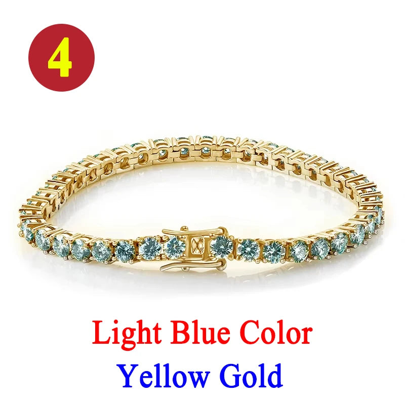 Colorful 3mm Luxury  Certified Moissanite Tennis Chain For Women 925 Sterling Silver Man Moissanite Bracelet Chain Hip hop