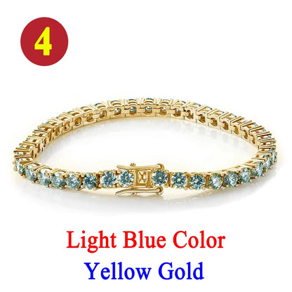 Colorful 3mm Luxury  Certified Moissanite Tennis Chain For Women 925 Sterling Silver Man Moissanite Bracelet Chain Hip hop