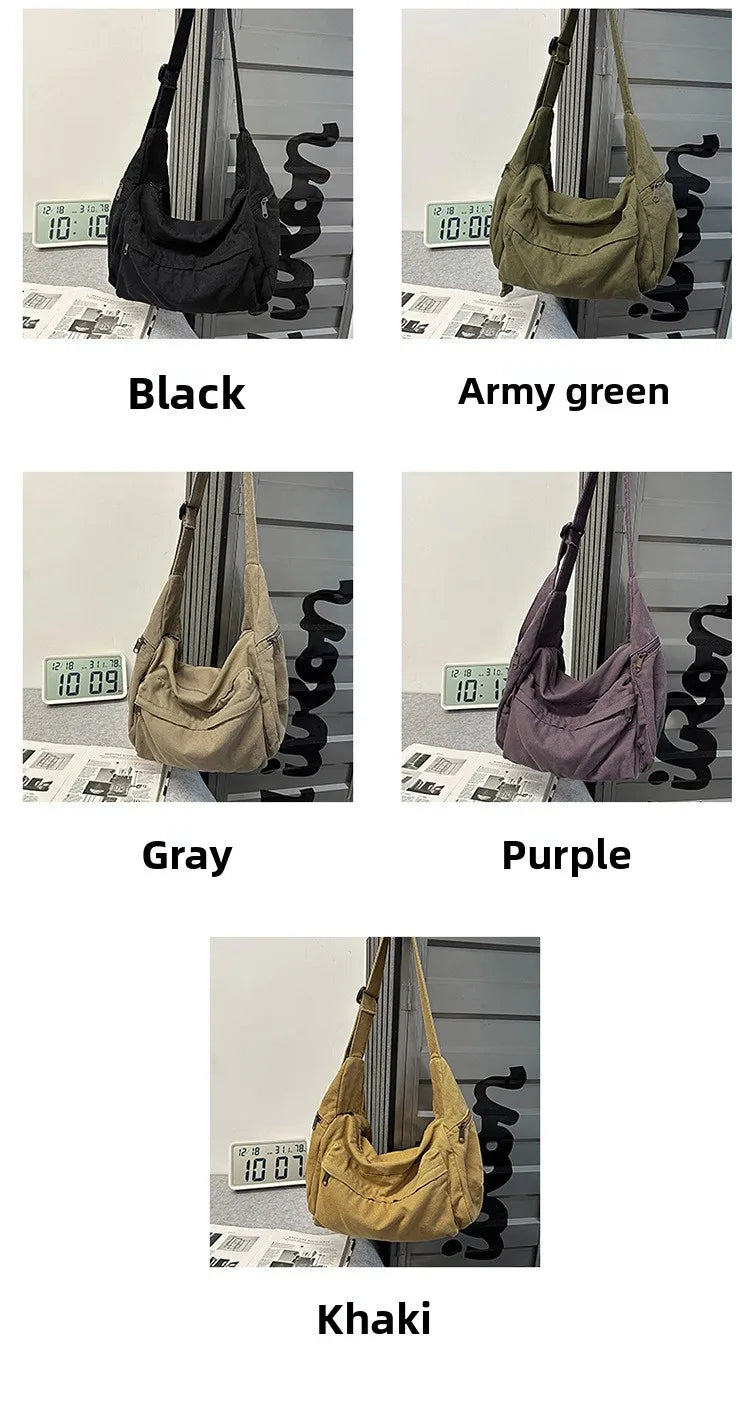 100% Cotton Shoulder Bags Women Large Capacity Canvas Tooling Packages Korea Style Cloth Crossbody Bags Solid Messenger Bags