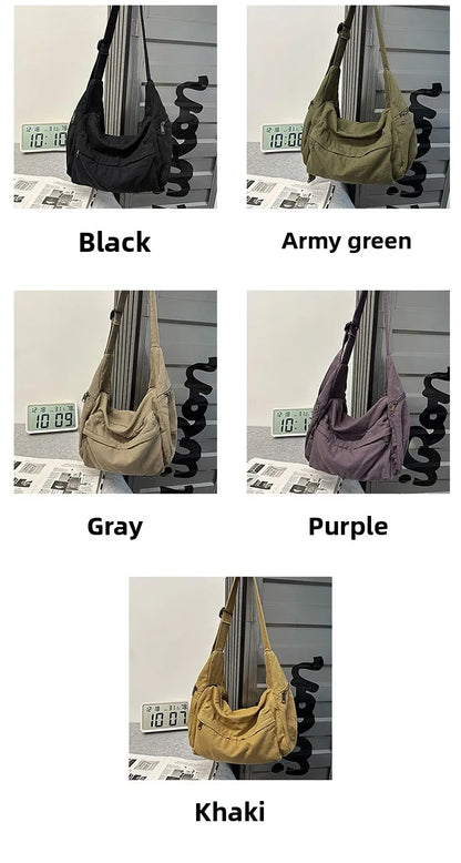 100% Cotton Shoulder Bags Women Large Capacity Canvas Tooling Packages Korea Style Cloth Crossbody Bags Solid Messenger Bags
