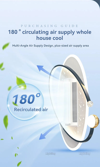 LED Bladeless Fan Light, Living Room Light, Modern Minimalist Smart Remote Control, Master Bedroom Study Ceiling Light 110V/220V