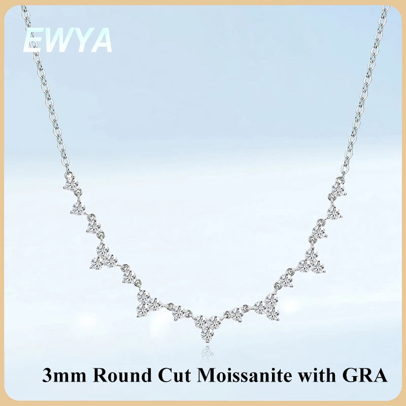 EWYA Floral Cluster Scatter Station Moissanite Necklace S925 Silver V‑Curve Smile Stackable Collarbone Neck Chain Women Gift