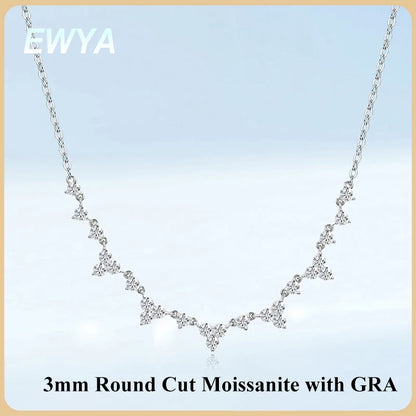 EWYA Floral Cluster Scatter Station Moissanite Necklace S925 Silver V‑Curve Smile Stackable Collarbone Neck Chain Women Gift