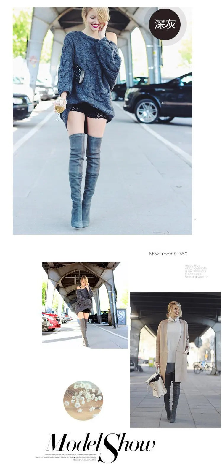 Women's Boots 2026 Autumn and Winter New European and American Style Plus Size Knee High Boots High Heels Round Toe Frosted Boot