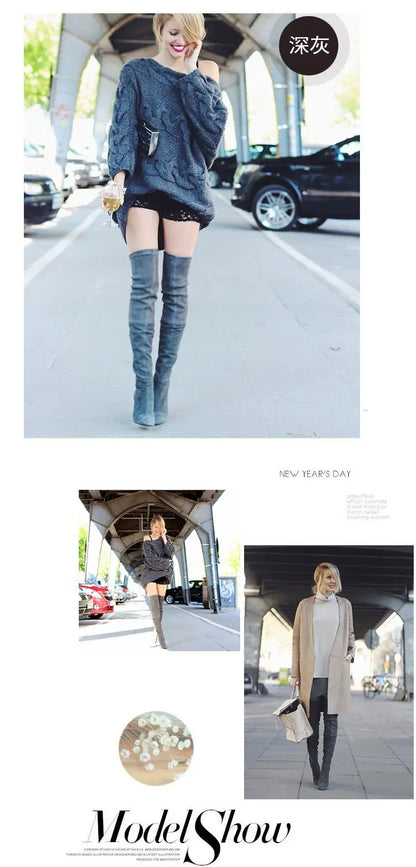 Women's Boots 2026 Autumn and Winter New European and American Style Plus Size Knee High Boots High Heels Round Toe Frosted Boot