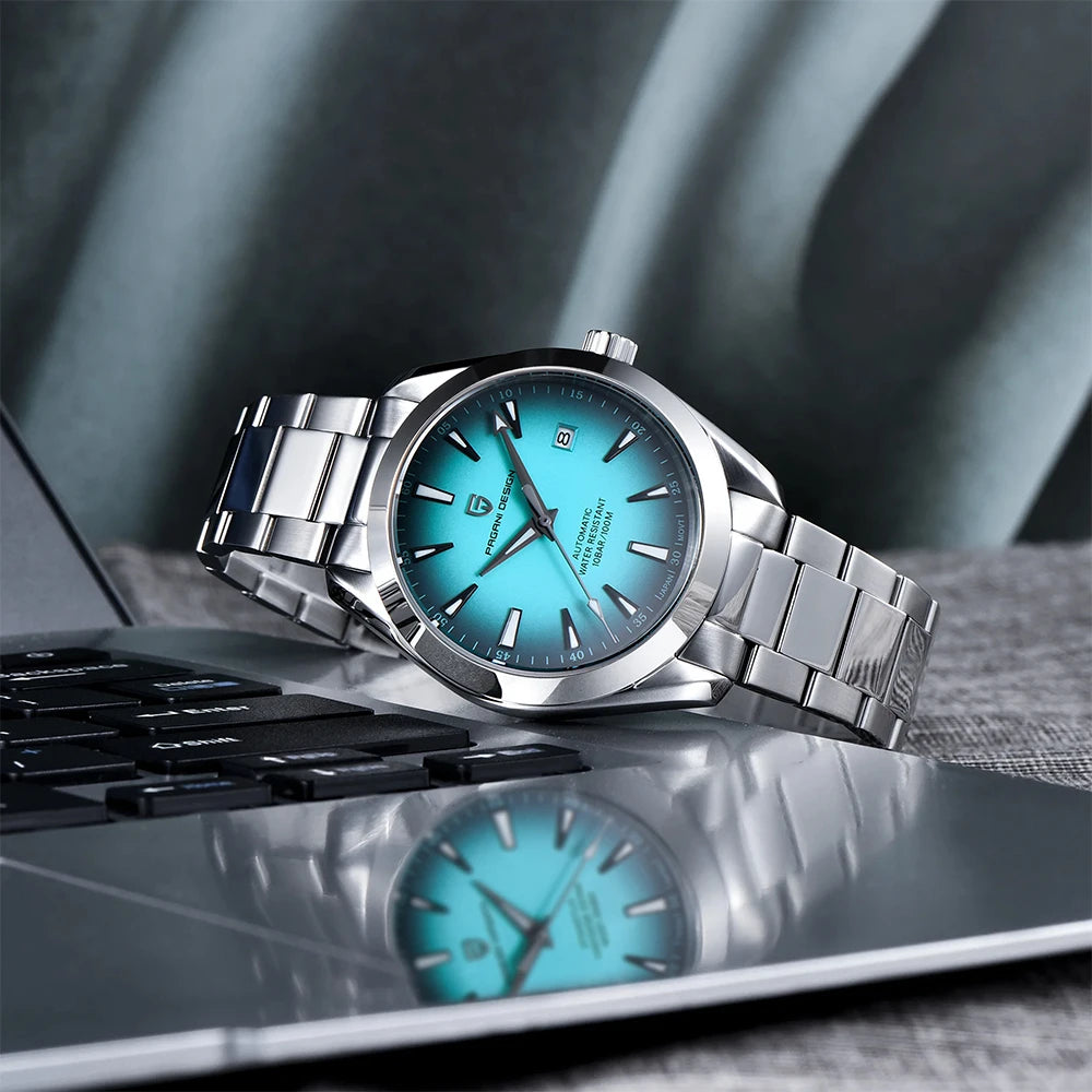 PAGANI DESIGN Men Automatic MechanicalWatch Stainless Steel Bracelet 100M Waterproof Luminous Date Business Dress Wristwatch+Box