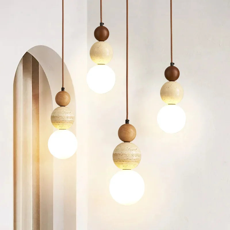 Cream Style Pendant Lamp Bedroom Bedside Led Chandelier Stone Wood Light Designer Bauhaus Medieval Restaurant Bar Small Lights
