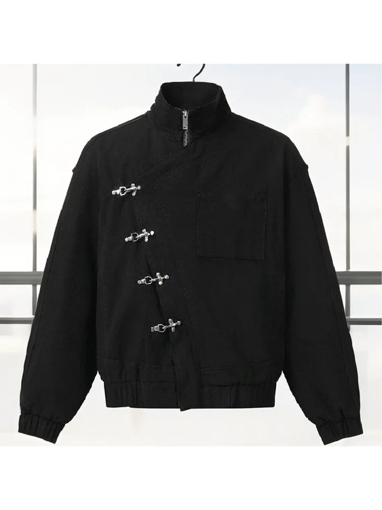 Women' S Vintage High Neck Jacket Metal Buckle Zipper Loose Coat Full Sleeve Outwears 2025 New Lady Fall Winter Streetwears