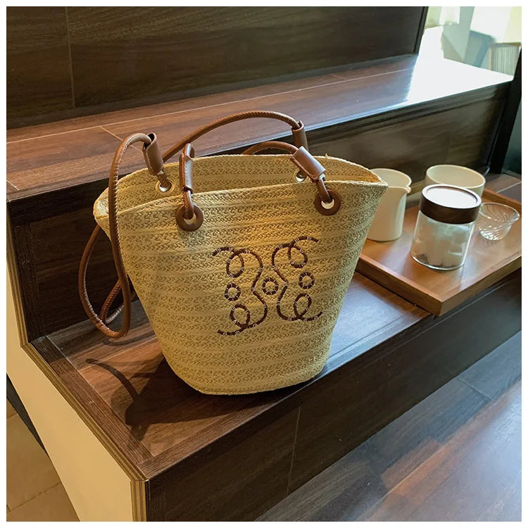 Summer New Vacation Woven Straw Bag, High Quality Seaside Beach Bag for Women, Women's Beach Bags Bucket Bag