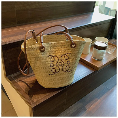 Summer New Vacation Woven Straw Bag, High Quality Seaside Beach Bag for Women, Women's Beach Bags Bucket Bag