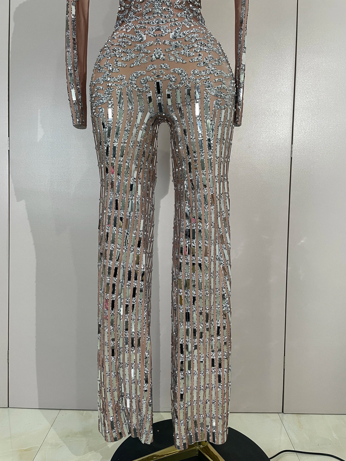 Sparkly Black Rhinestones Sequined Fringe Jumpsuit Women Sexy Nightclub Party Birthday Outfit Show Singer Stage Perform Costume