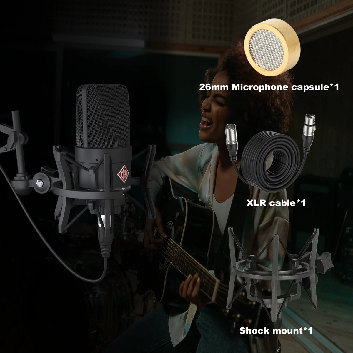 AMX 103 XLR Condenser Microphone 48V Phantom Power Mic for Audio Interface Mixer Studio Recording Podcast Streaming Voice Over