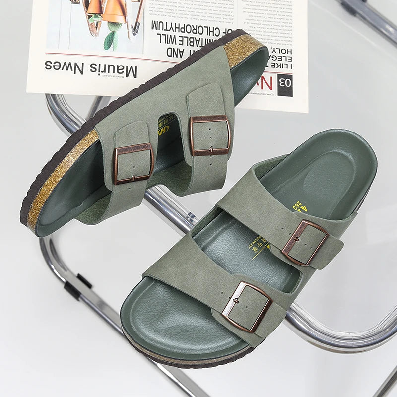Men Leather Sandals Summer Classic Boys Shoes Slippers Soft Sandals Roman Comfortable Outdoor Beach Walking Footwear All-Match