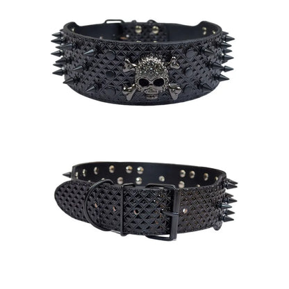 Spiked Dog Collars Leather for Large Medium Dogs Pit Bull Mastiff Rottweiler Pitbull Labrador Boxer Medium To Large Skull Collar