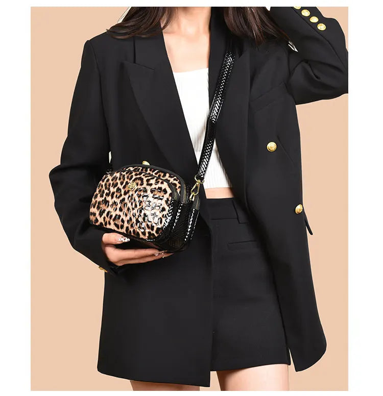 New 2025 Womens Small Messenger Bag PU Leather Shiny Shoulder Bag Fashion Saddle Bags Leopard Print Phone Purse Lipstick Storage