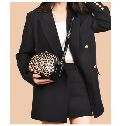 New 2025 Womens Small Messenger Bag PU Leather Shiny Shoulder Bag Fashion Saddle Bags Leopard Print Phone Purse Lipstick Storage