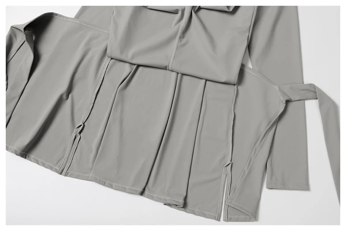 Romper Backless Set Long Sleeved Gym Sports Fitness Bodysuit Siamese Sportswear Women Clothes Jumpsuit Skirt Playsuit Yoga Suit