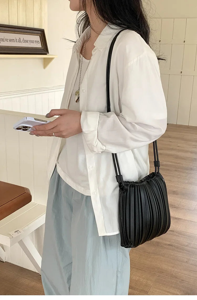 Summer Fashion New Crossbody Bag Women's PU Single Shoulder Mini Bag Luxury Versatile Pleated Casual Small Square Bag Handbags