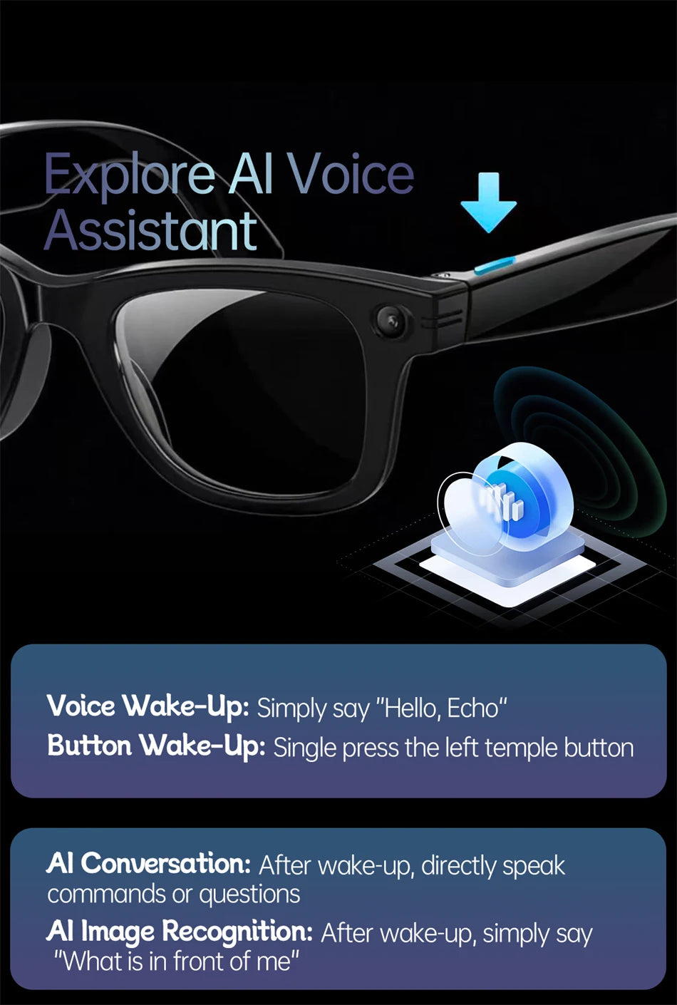 Smart Glasses 13MP HD Camera 4K Video Antishake Recording AI Translation Bluetooth Call Music Photo Recognition Sport Sunglasses
