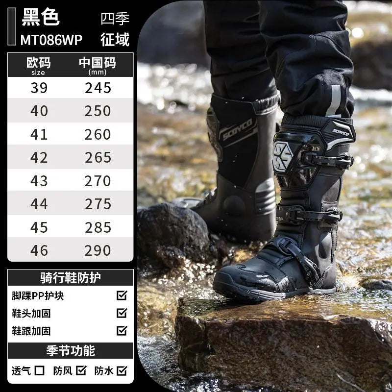Scoyco MT086 Motorcycle Professional Riding Boots Leather Boots Casual Comfortable Slip-On Ankle Botas Non-slip Waterproof Boots