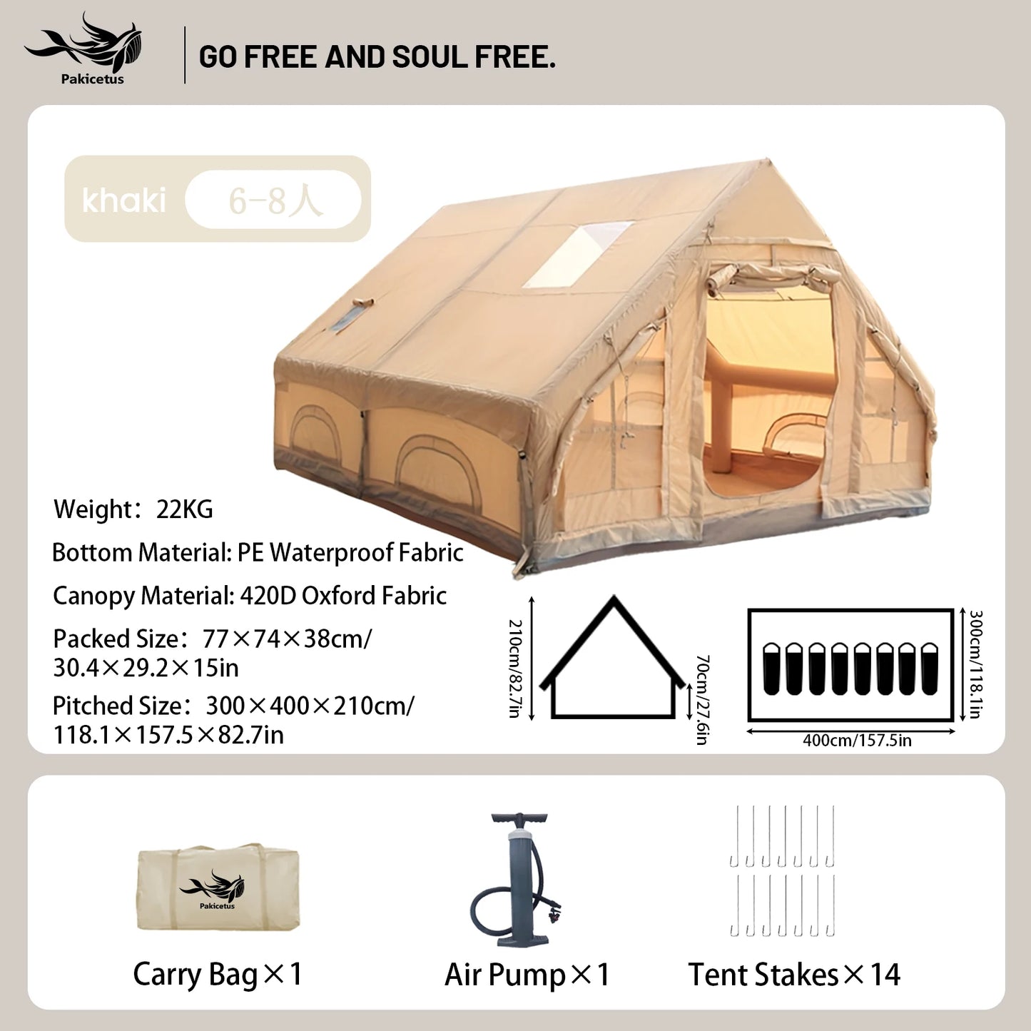 PAKICETUS Inflatable camping tent 4-8 people with windows portable water-resistant camping tent  Four season tents