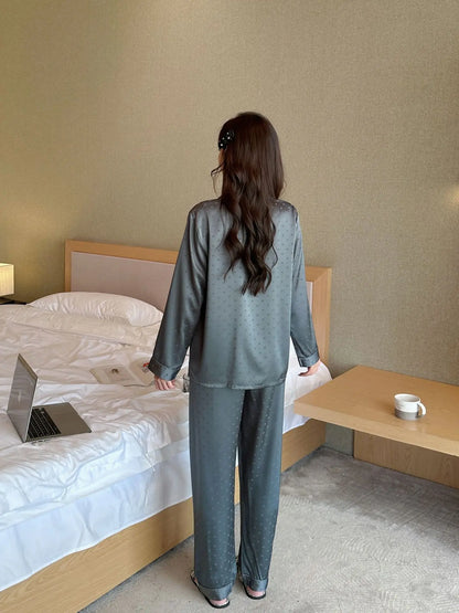 Women's New Arrival Silk-Feel Ice-Silk Lightweight Long-Sleeve Pajama Set Two-Piece Comfortable Homewear Suit