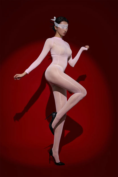 Sexy Cosplay Maid Tights Oil Glossy Elastic Bodysuit Sheer See Through Rompers One-Piece Thong Jumpsuits Leotard Candy Color