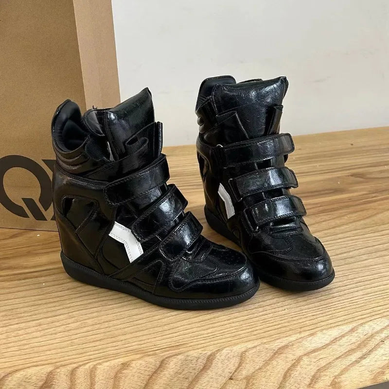 Women's Ankle Boots 2026 New Genuine Leather 8CM Hidden Heel Women Platform Sneakers Fashionable Splice Color Design Women Shoes