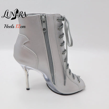 12cm/5Inch Plus size Beige PU Leather Lace-up Side zipper Peep toe High Stilettos Ankle boot Pole dancing Nightclub Rave Parties