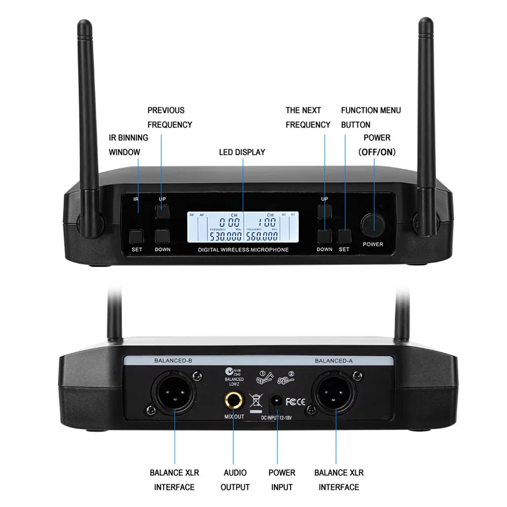 Original GLXD Four Microphone Set with Imitation Whistling Sound Dual Microphones and FM Receiver