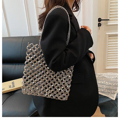 2026 Fashion Exquisite Bead Sense of Luxury Hollow Out Women‘s Handbags Hot Sale New No Zipper Acrylic Square Shoulder Bags