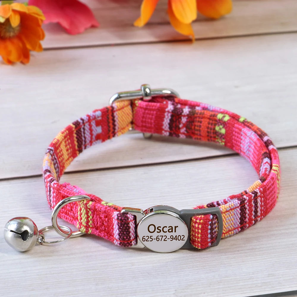 Cat Collar Free Personalized Kitten Collars Engraved Pet Puppy Name Necklace Collars Anti-lost for Cats Small Dogs Adjustable