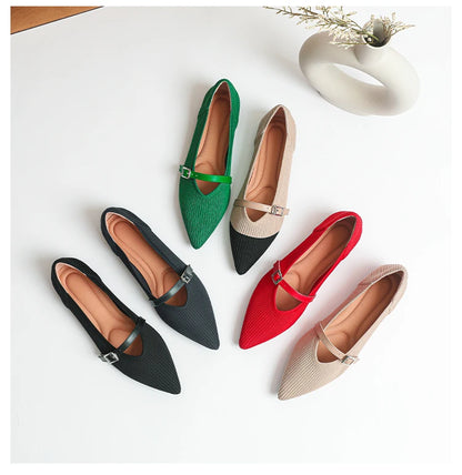 Women's flat shoes with pointed soft knitted sole breathable and comfortable shoes Spring and Autumn 2024 new model