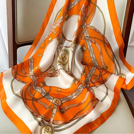 1pcs 70cm Roman Chain Silk Scarf for Women Simulated Silk Geometric Round Fashion Versatile Headwear Clothing Square Scarf