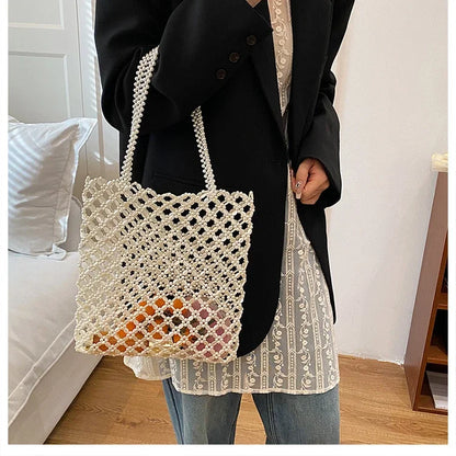 2026 Fashion Exquisite Bead Sense of Luxury Hollow Out Women‘s Handbags Hot Sale New No Zipper Acrylic Square Shoulder Bags