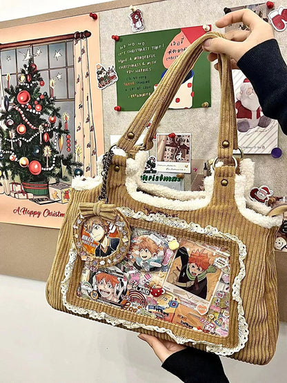 Original Corduroy Satin Lace Ribbon Daily Shoulder Bags Women's Bag Handbags for Women Cute Tote Bags for Women