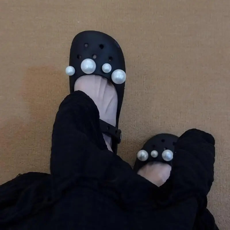 Luxury Pearl Shoes Charms Set DIY Ballet Clogs Women Summer 2026 Fashion Leopard Print EVA Beach Slippers Woman's Jelly Shoes