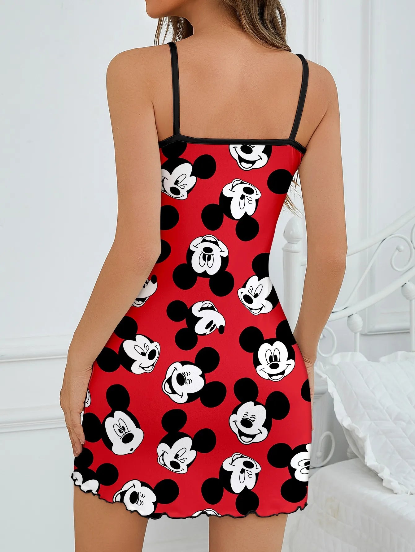 Women's Disney Mickey Cute Cartoon Full body Printed Pattern Strap Sleepwear Home Clothes