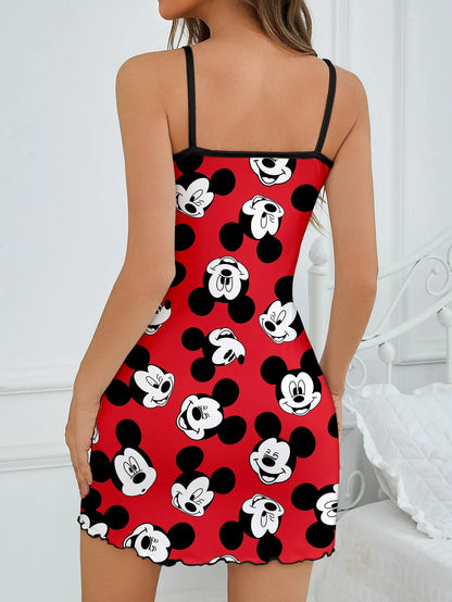 Women's Disney Mickey Cute Cartoon Full body Printed Pattern Strap Sleepwear Home Clothes