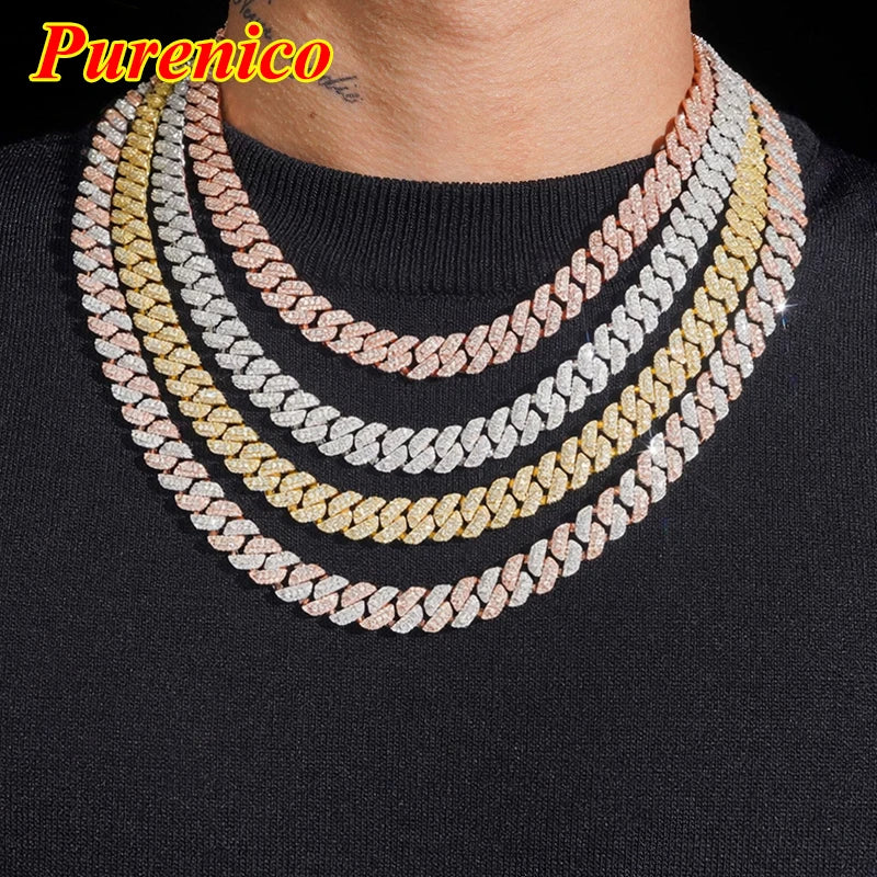 10mm Cuban Chain  HipHop Moissanite Necklace For Men Original S925 Sterling Silver Fine Micro Pave Moissanite Diamond Necklace