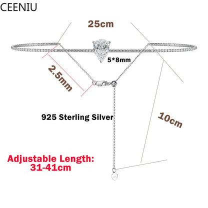 Certified Full Moissanite Riviera Tennis Necklace with Waterdrop Diamond Pendant for Women 925 Sterling Silver Adjustable Choker