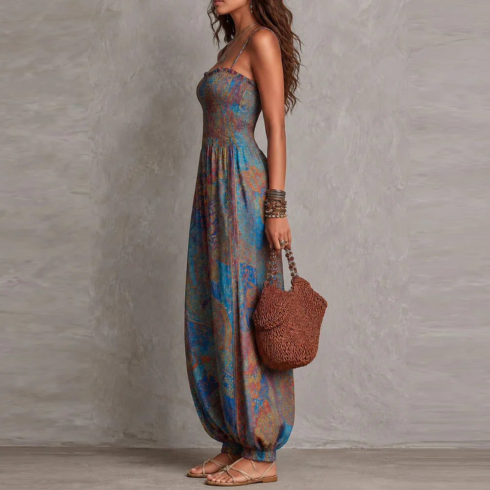 Sexy Sleeveless Backless Jumpsuit Women's 2026 Summer Boho Wide Leg Printed Loose Long Pants Jumpsuits Vacation Party Clothing
