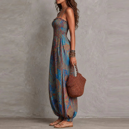 Sexy Sleeveless Backless Jumpsuit Women's 2026 Summer Boho Wide Leg Printed Loose Long Pants Jumpsuits Vacation Party Clothing