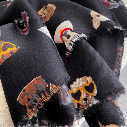 Autumn and Winter Travel Warm Cashmere Shawl Scarf Fashion Women Cat Print Pashmina Blanket Wraps Female Cute Poncho Bufanda