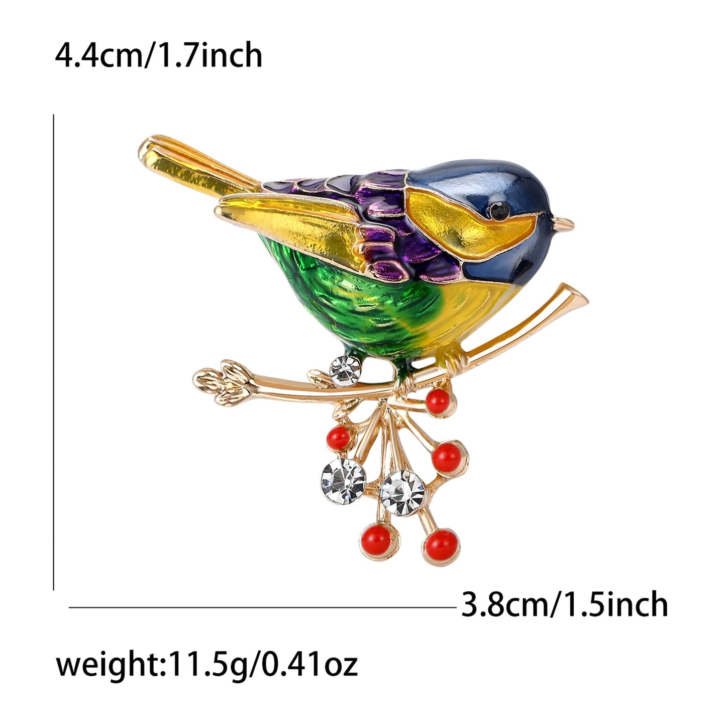 Fashion Magpie Brooch Cute Bird Flower Enamel Rhinestone Corsage Pin Clothing Accessories Jewelry