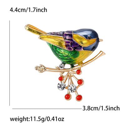 Fashion Magpie Brooch Cute Bird Flower Enamel Rhinestone Corsage Pin Clothing Accessories Jewelry