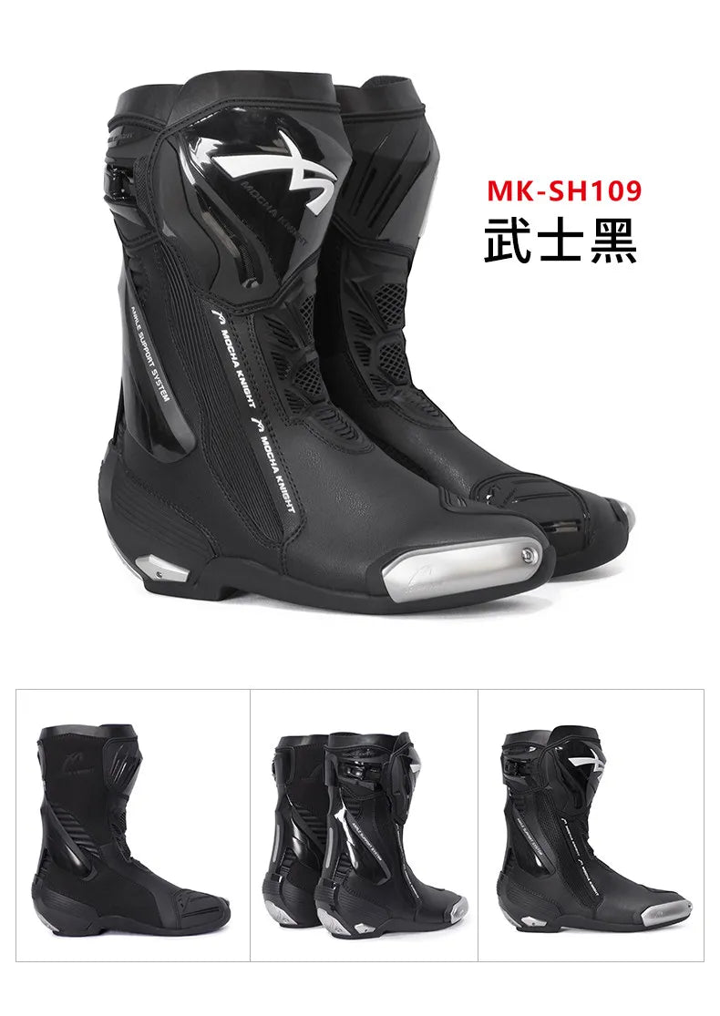 New MOCHA KNIGHT Motorcycle Track Boots CE Certification Professional Racing Off-road Botas Men Women BENKIA Supertech Boots